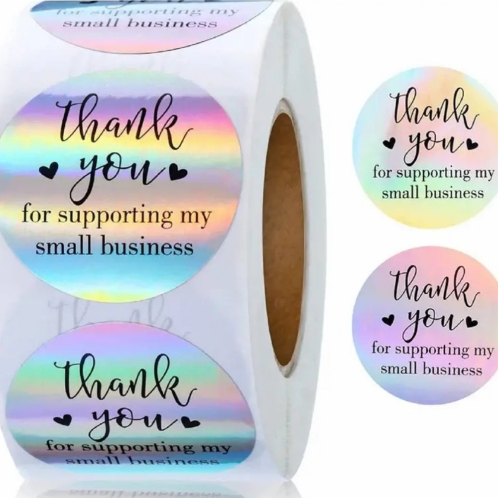 “Thank You For Supporting My Small Business” Stickers 1” - Iridescent/silver